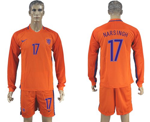 Holland #17 Narsingh Home Long Sleeves Soccer Country Jersey - Click Image to Close